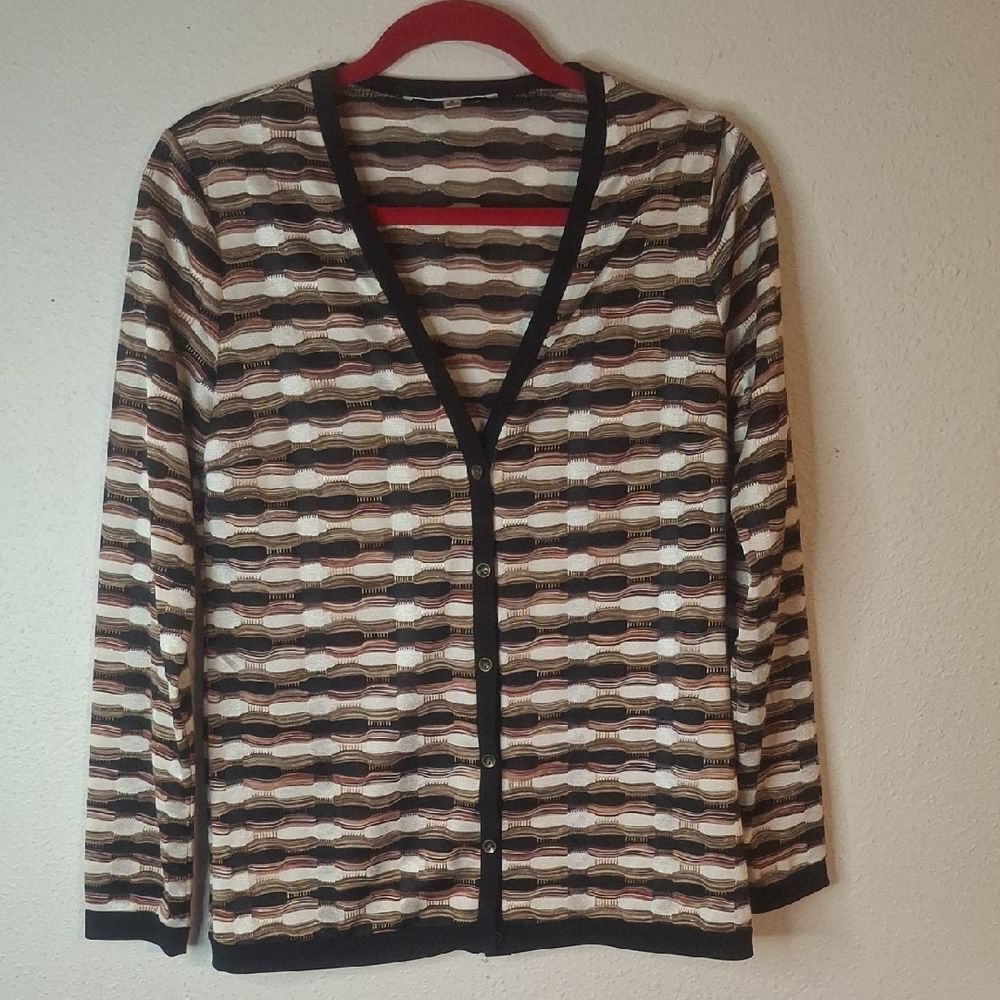 Kasper Patterned Women's Sweater - Black, Brown, Cream size small